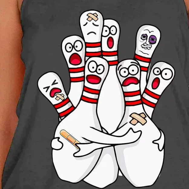 Cartoon Bowling Scared Bowling Pins Funny Sport Bowler Women's Knotted Racerback Tank