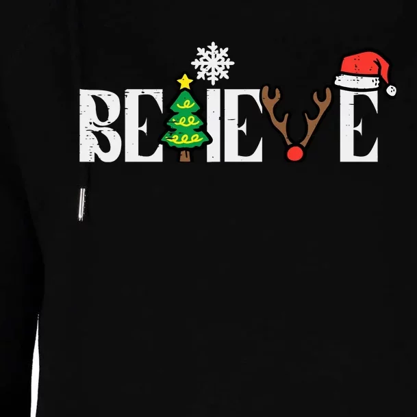 Christmas Believe Santa Xmas Boy Girl Womens Funnel Neck Pullover Hood