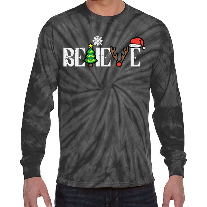 Christmas Believe Santa Xmas Boy Girl Tie-Dye Long Sleeve Shirt