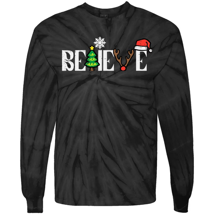 Christmas Believe Santa Xmas Boy Girl Tie-Dye Long Sleeve Shirt