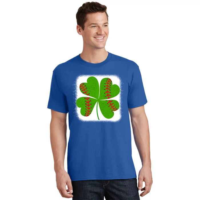 Cool Baseball St Patricks Day Catcher Shamrock Bleached Gift T-Shirt