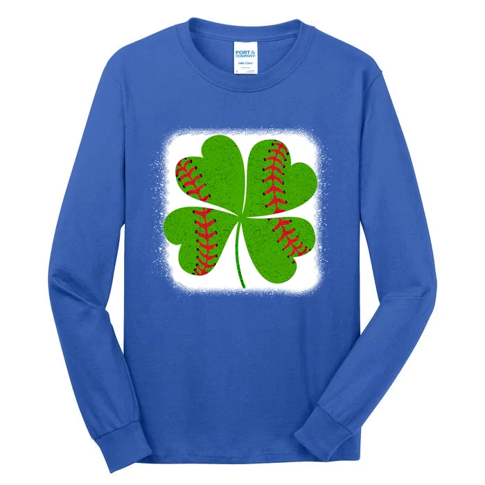 Cool Baseball St Patricks Day Catcher Shamrock Bleached Gift Tall Long Sleeve T-Shirt