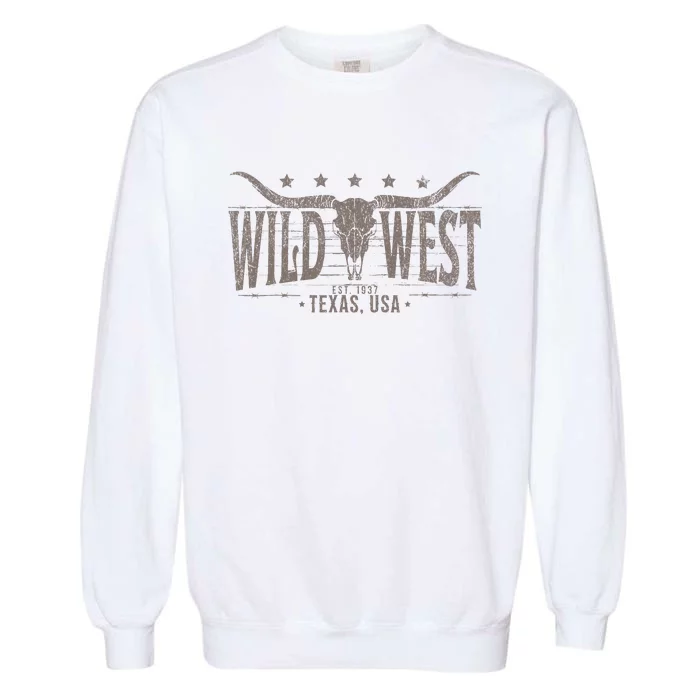 Cow Bull Skull Longhorn Skull Western Country Music Trip Garment-Dyed Sweatshirt