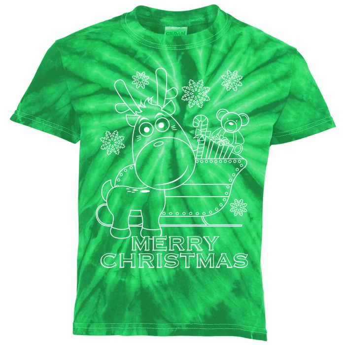 Coloring Book Style Blank Merry Christmas Tree Reindeer Kids Tie-Dye T-Shirt