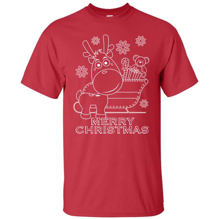 Coloring Book Style Blank Merry Christmas Tree Reindeer Tall T-Shirt