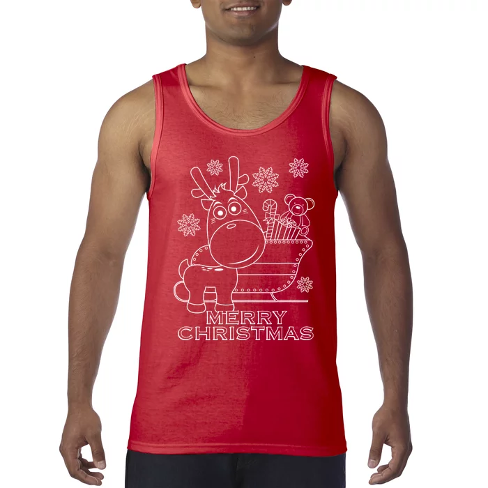 Coloring Book Style Blank Merry Christmas Tree Reindeer Tank Top