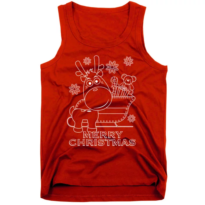 Coloring Book Style Blank Merry Christmas Tree Reindeer Tank Top