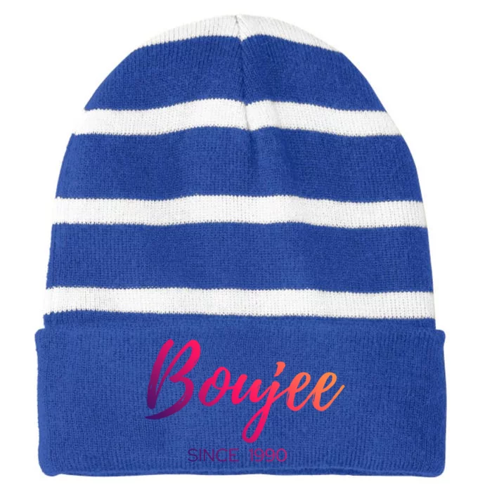 Classy Boujee Since 1990 Gift Striped Beanie with Solid Band