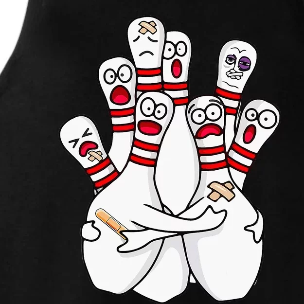 Cartoon Bowling Scared Bowling Pins Funny Sport Bowler Ladies Tri-Blend Wicking Tank