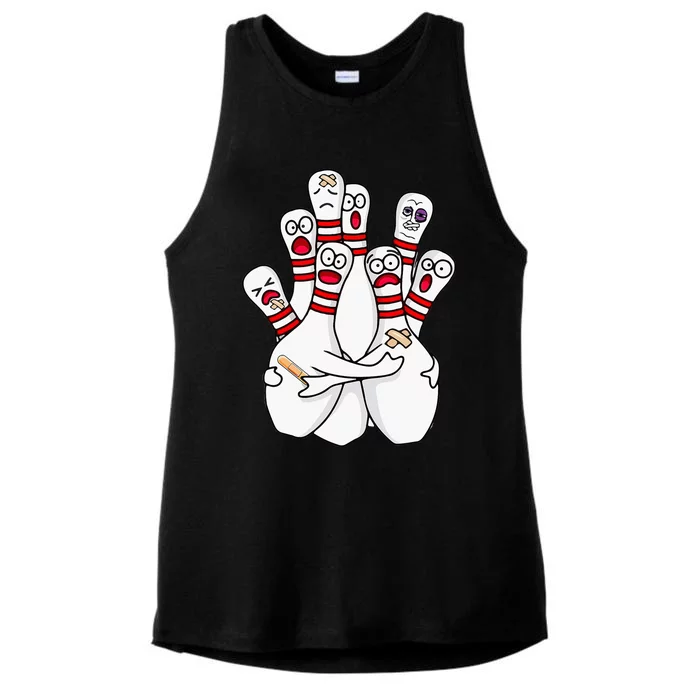 Cartoon Bowling Scared Bowling Pins Funny Sport Bowler Ladies Tri-Blend Wicking Tank