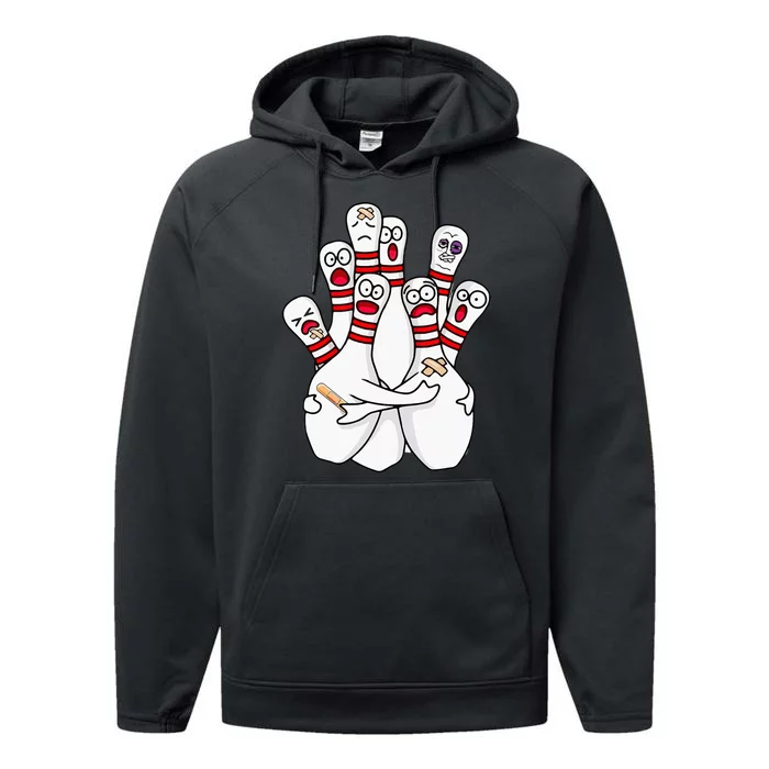 Cartoon Bowling Scared Bowling Pins Funny Sport Bowler Performance Fleece Hoodie