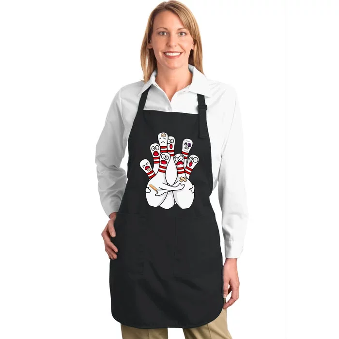 Cartoon Bowling Scared Bowling Pins Funny Sport Bowler Full-Length Apron With Pocket