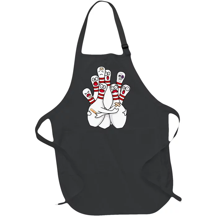 Cartoon Bowling Scared Bowling Pins Funny Sport Bowler Full-Length Apron With Pocket