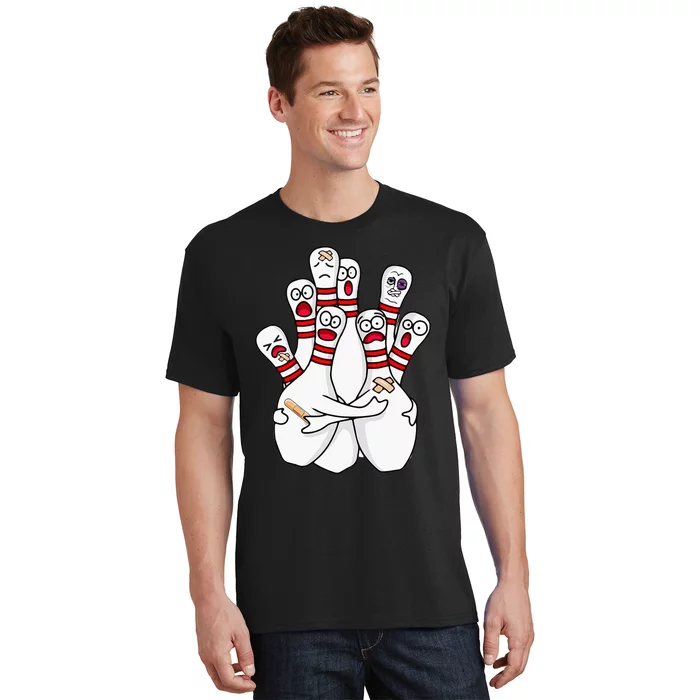 Cartoon Bowling Scared Bowling Pins Funny Sport Bowler T-Shirt