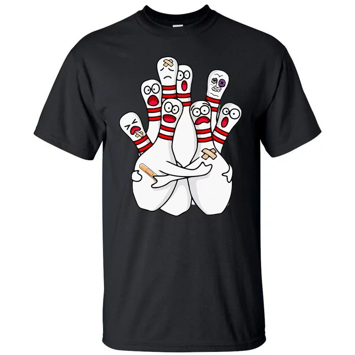 Cartoon Bowling Scared Bowling Pins Funny Sport Bowler Tall T-Shirt