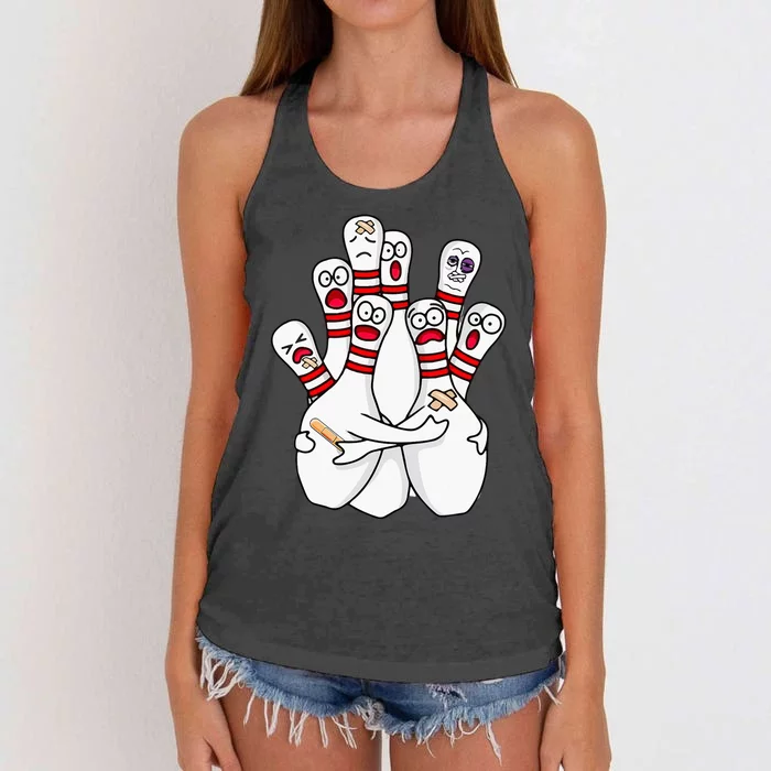 Cartoon Bowling Scared Bowling Pins Funny Sport Bowler Women's Knotted Racerback Tank