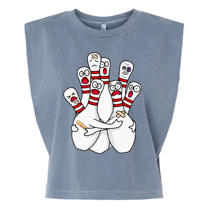 Cartoon Bowling Scared Bowling Pins Funny Sport Bowler Garment-Dyed Women's Muscle Tee