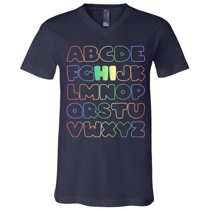 Cute Back To School Alphabet Hi New Kindergarteners Teachers V-Neck T-Shirt