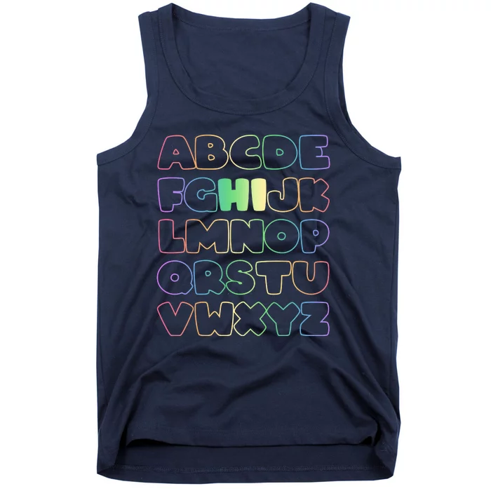 Cute Back To School Alphabet Hi New Kindergarteners Teachers Tank Top