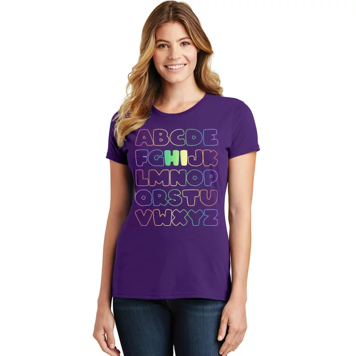 Cute Back To School Alphabet Hi New Kindergarteners Teachers Women's T-Shirt