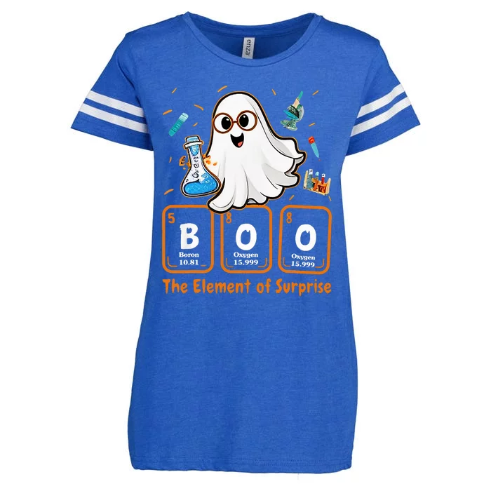 Chemistry Boo The Element Of Surprise Funny Periodic Table Enza Ladies Jersey Football T-Shirt