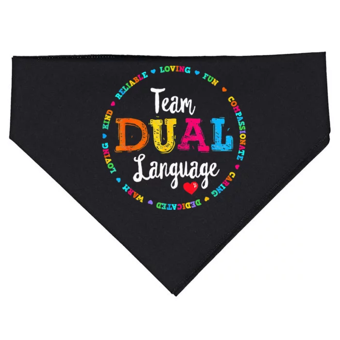 Cute Back To School Squad Team Dual Language Teachers USA-Made Doggie Bandana