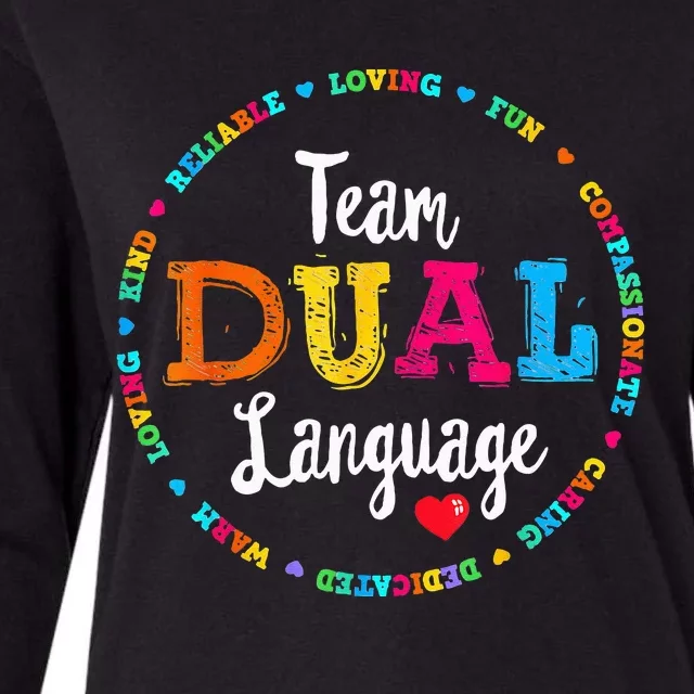 Cute Back To School Squad Team Dual Language Teachers Womens Cotton Relaxed Long Sleeve T-Shirt