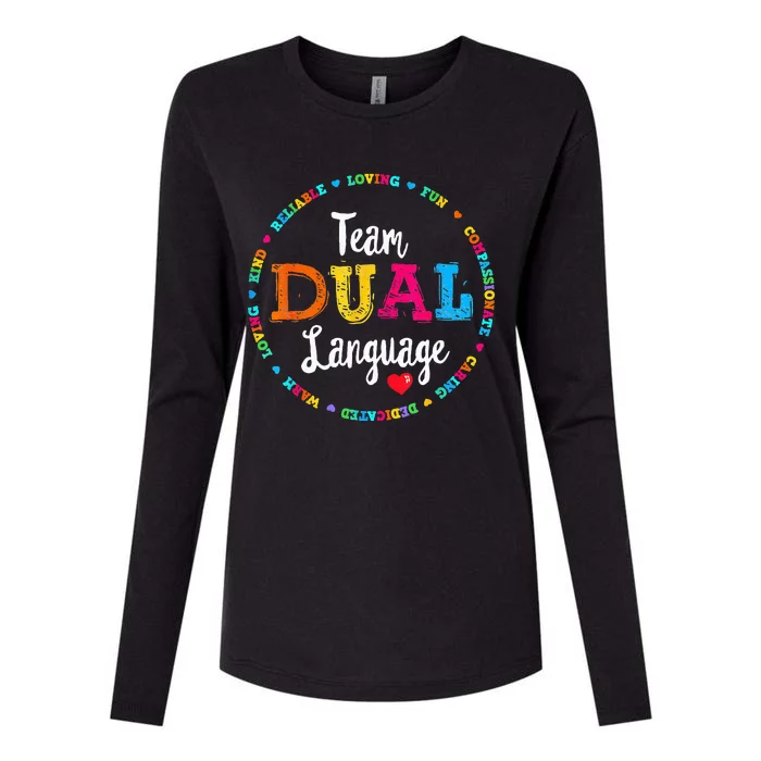 Cute Back To School Squad Team Dual Language Teachers Womens Cotton Relaxed Long Sleeve T-Shirt