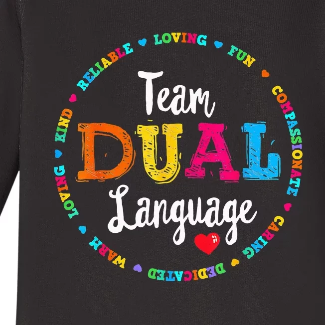 Cute Back To School Squad Team Dual Language Teachers Baby Long Sleeve Bodysuit