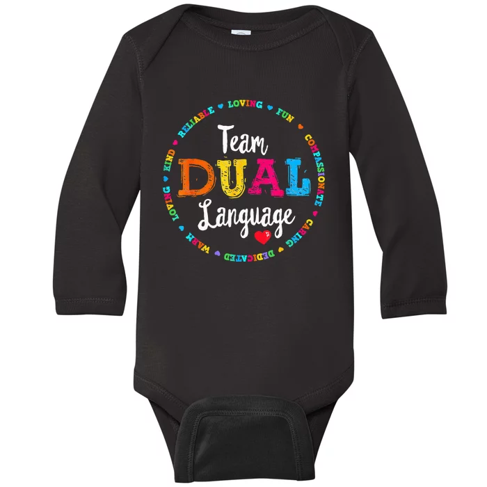 Cute Back To School Squad Team Dual Language Teachers Baby Long Sleeve Bodysuit