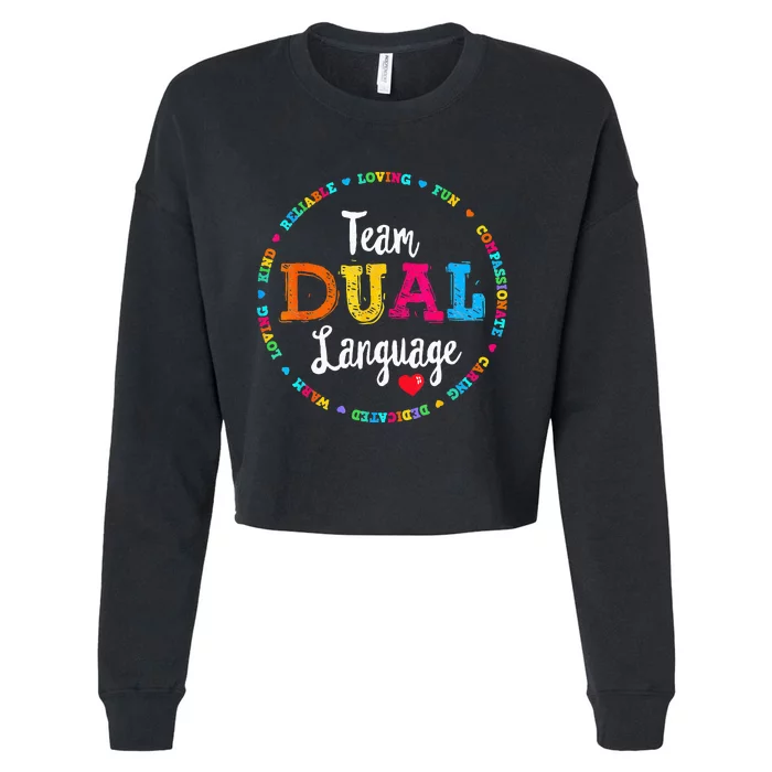 Cute Back To School Squad Team Dual Language Teachers Cropped Pullover Crew