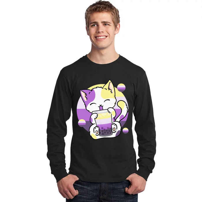 Cat Boba Tea Bubble Tea Anime Kawaii Neko Tall Long Sleeve T-Shirt