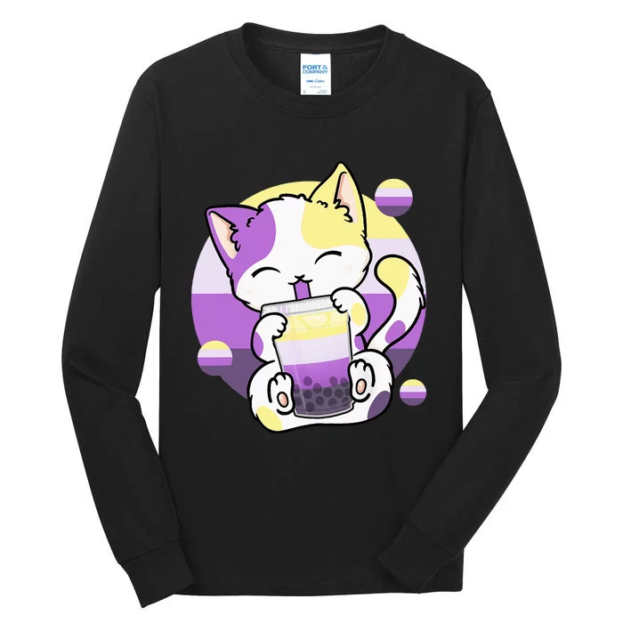 Cat Boba Tea Bubble Tea Anime Kawaii Neko Tall Long Sleeve T-Shirt