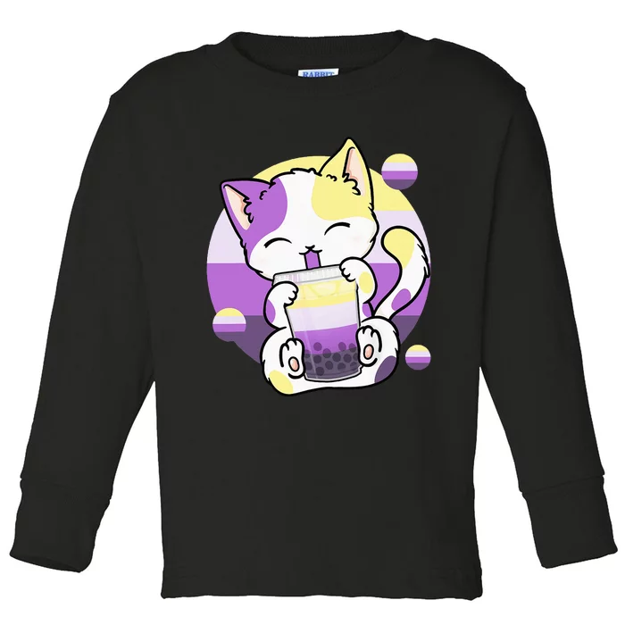 Cat Boba Tea Bubble Tea Anime Kawaii Neko Toddler Long Sleeve Shirt