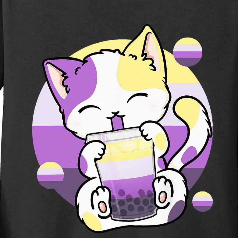 Cat Boba Tea Bubble Tea Anime Kawaii Neko Kids Long Sleeve Shirt