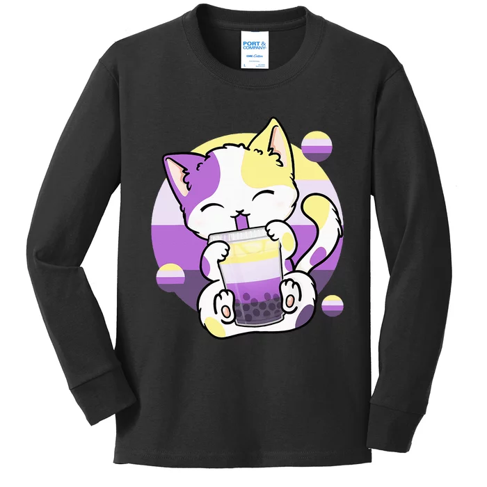 Cat Boba Tea Bubble Tea Anime Kawaii Neko Kids Long Sleeve Shirt