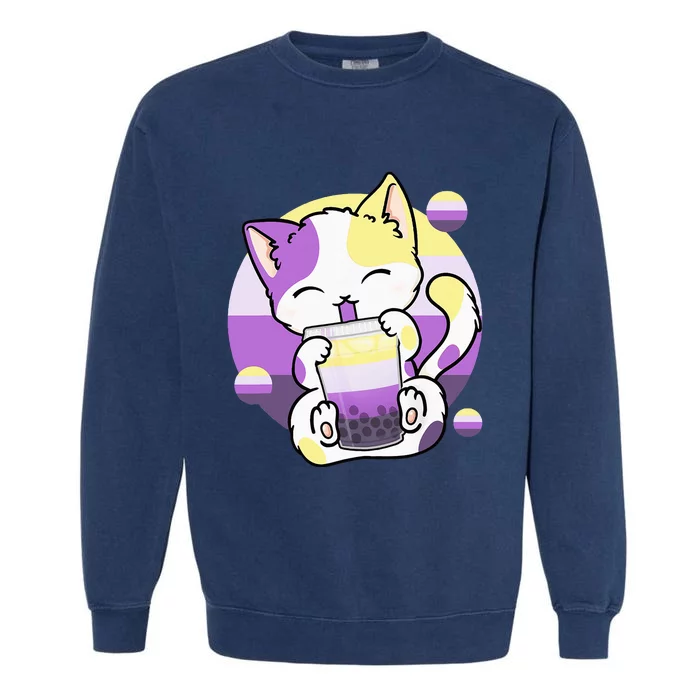 Cat Boba Tea Bubble Tea Anime Kawaii Neko Garment-Dyed Sweatshirt