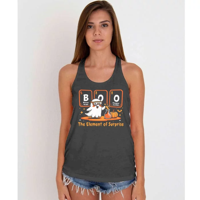 Chemistry Boo The Element Of Surprise Cute Chemist Halloween Women's Knotted Racerback Tank