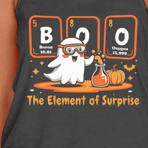 Chemistry Boo The Element Of Surprise Cute Chemist Halloween Women's Knotted Racerback Tank