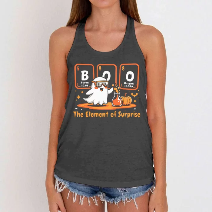 Chemistry Boo The Element Of Surprise Cute Chemist Halloween Women's Knotted Racerback Tank