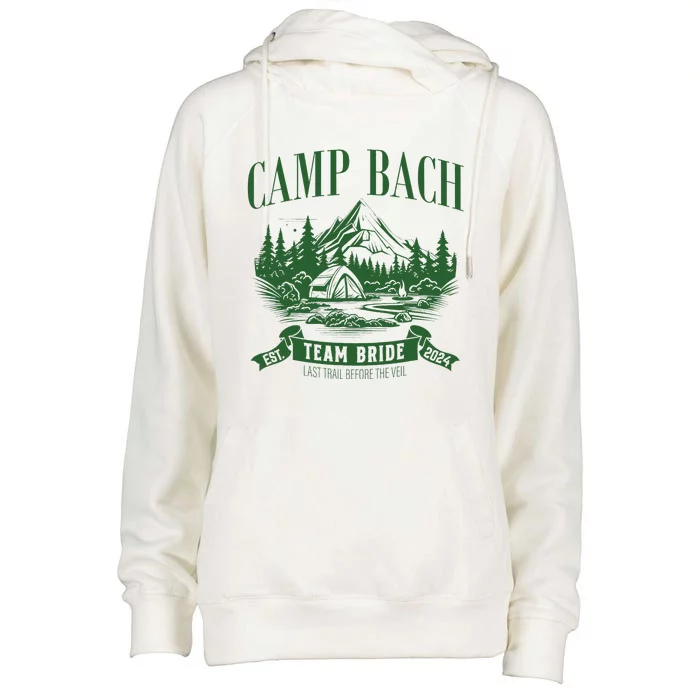 Camp Bach Team Bride Hiking Camping Bachelorette Party 2024 Womens Funnel Neck Pullover Hood