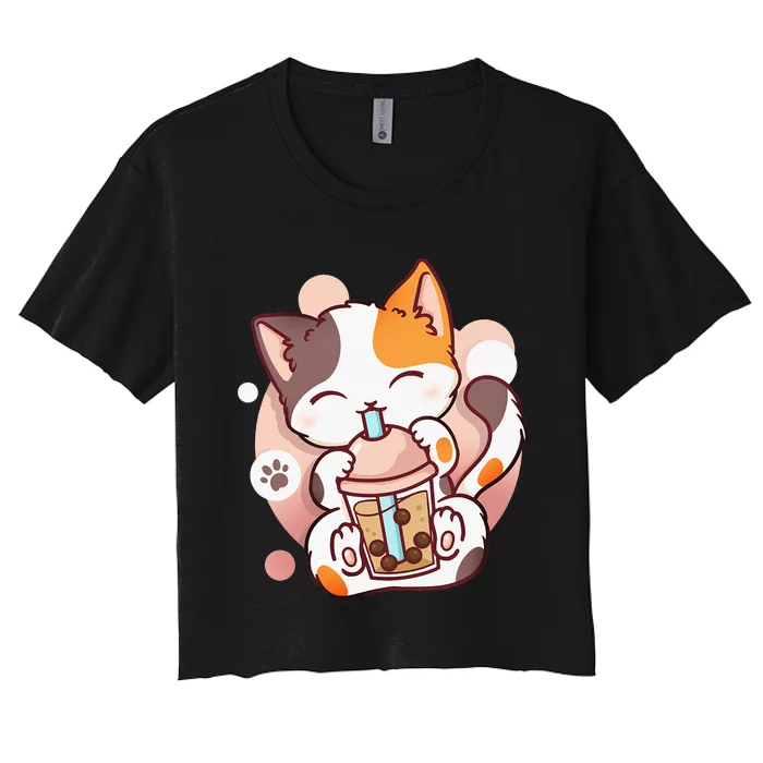 Cat Boba Tea Bubble Tea Anime Kawaii Neko Women's Crop Top Tee