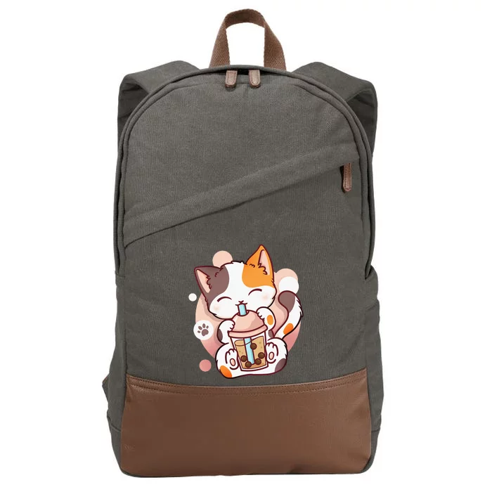 Cat Boba Tea Bubble Tea Anime Kawaii Neko Cotton Canvas Backpack