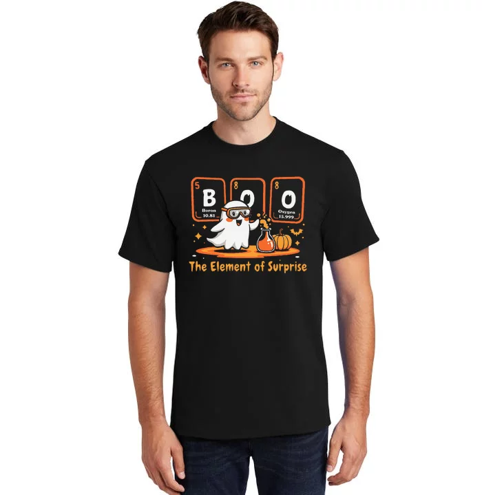 Chemistry Boo The Element Of Surprise Cute Chemist Halloween Gift Tall T-Shirt