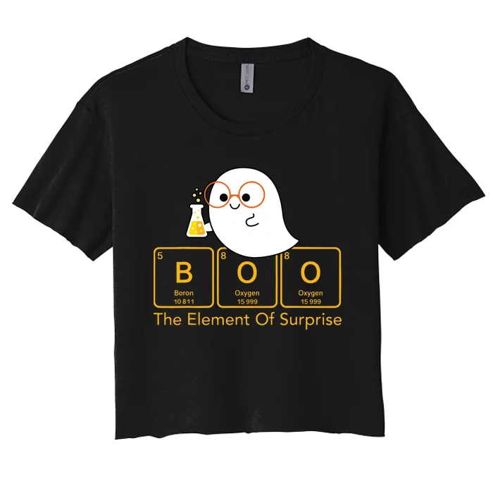 Chemistry Boo The Element Of Surprise Cute Chemist Halloween Women's Crop Top Tee