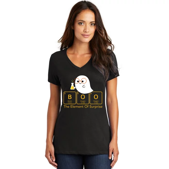 Chemistry Boo The Element Of Surprise Cute Chemist Halloween Women's V-Neck T-Shirt