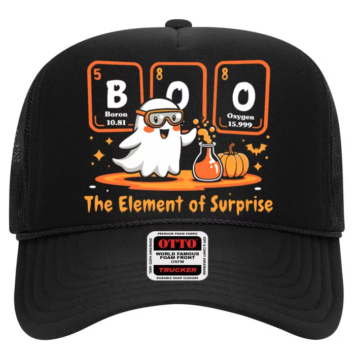 Chemistry Boo The Element Of Surprise Cute Chemist Halloween High Crown Mesh Trucker Hat