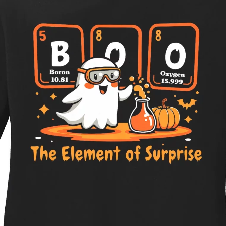 Chemistry Boo The Element Of Surprise Cute Chemist Halloween Ladies Long Sleeve Shirt