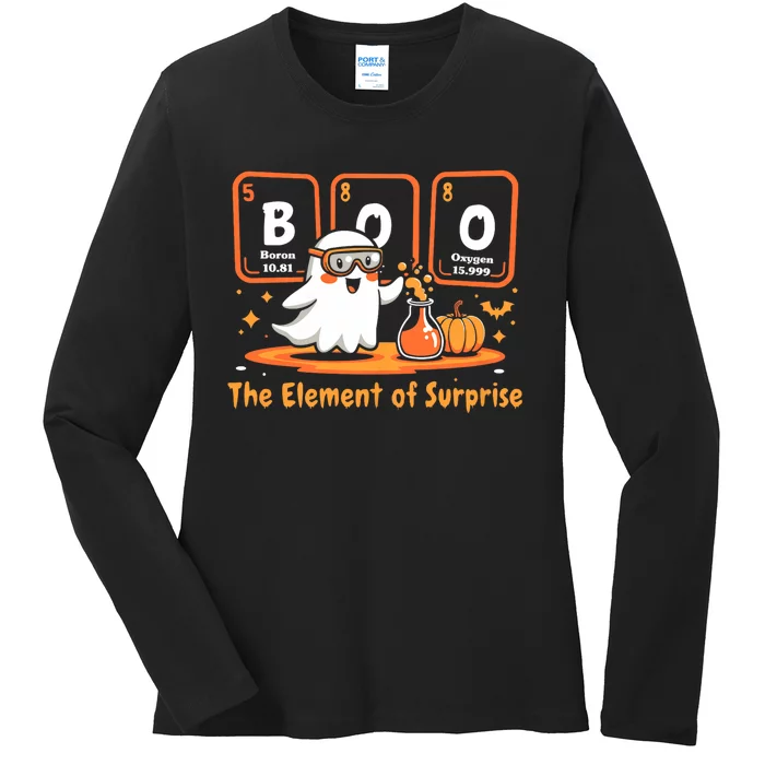 Chemistry Boo The Element Of Surprise Cute Chemist Halloween Ladies Long Sleeve Shirt