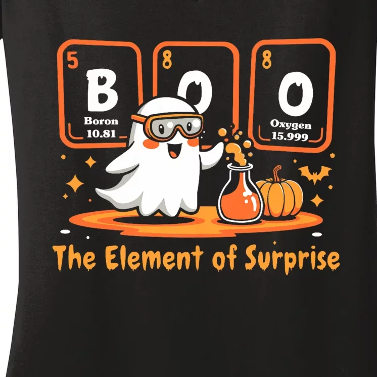 Chemistry Boo The Element Of Surprise Cute Chemist Halloween Women's V-Neck T-Shirt